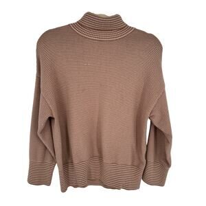 Oak + Fort Striped Turtleneck Sweater S Tan White Minimalist Relaxed Soft Cozy